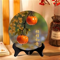 柿柿如意八方来财玉石画 寓意相框招财摆件家用 旺宅转运桌面摆台