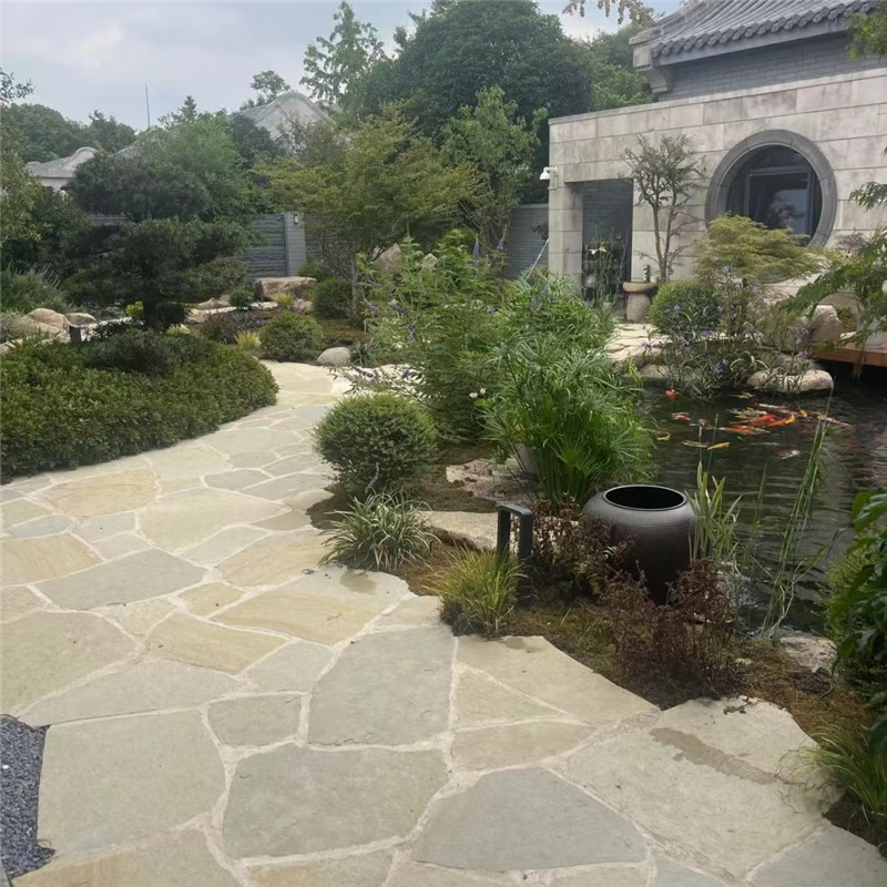 室外墙面 绿色冰裂纹碎拼 园林地铺片石 青绿色板岩文化石