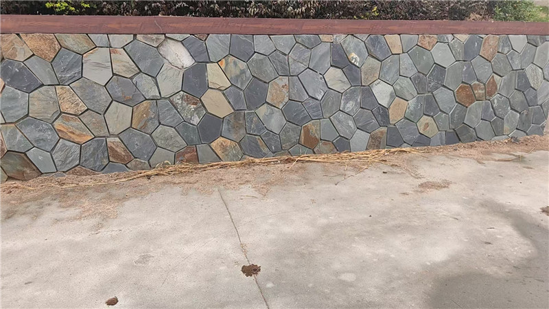 苏派合院 蓝石英冰裂纹文化石 乱形石碎拼石 不规则石片背景墙