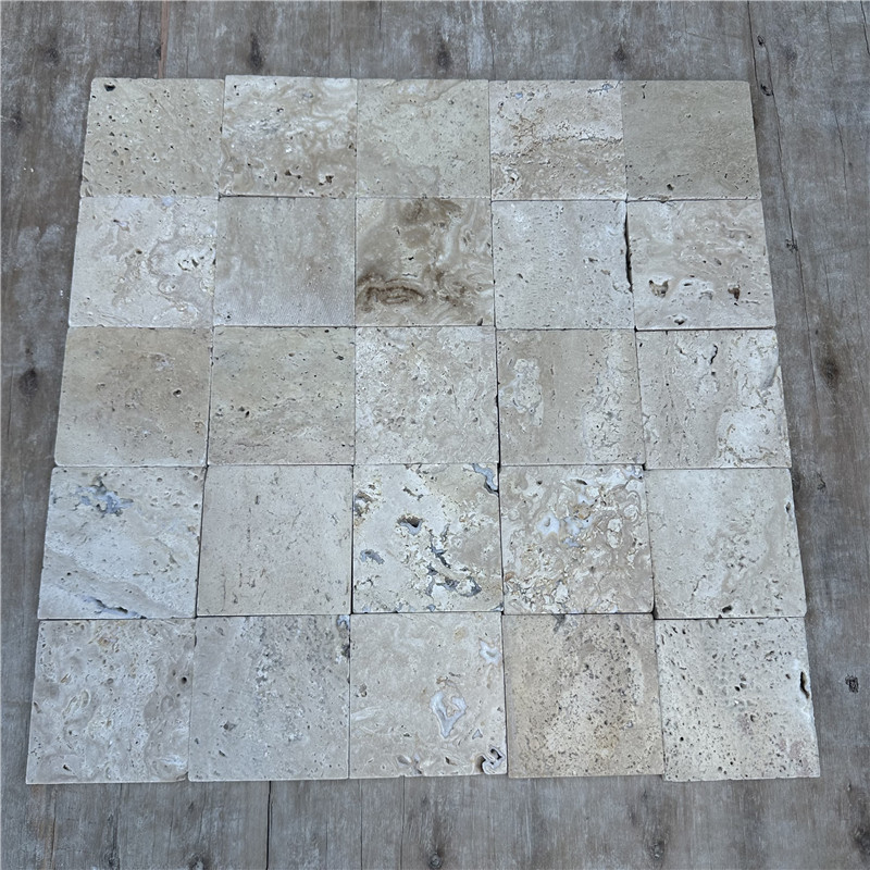 新中式 白色马赛克莱姆石碎拼石 超白洞石 梦幻白玉条石