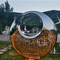 发光不锈钢圆环雕塑 抽象镂空环形雕塑