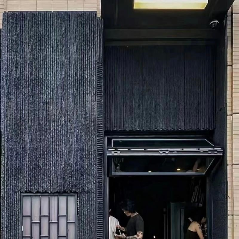 庭院装饰 黑色流水石水幕墙 蘑菇石贴面 深黑色碎拼石文化石