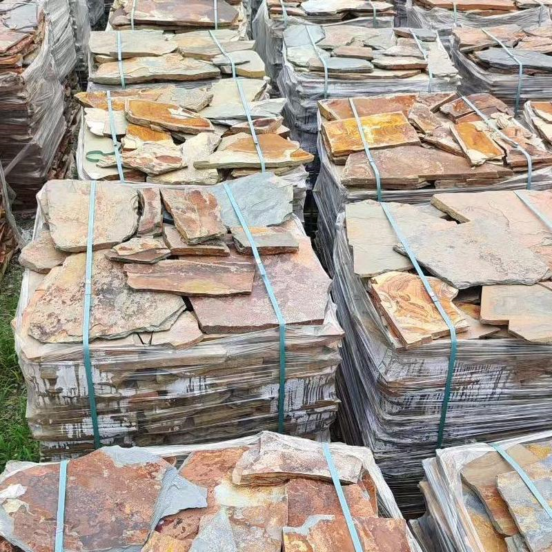 玄关背景墙 仿毛石贴面 黄色碎拼石文化石 不规则虎皮锈花岗岩