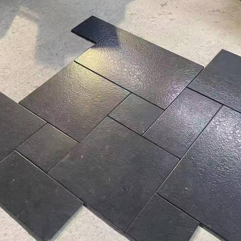 复古风格 少林黑莱姆石小条砖 黑色洞石大理石地砖 滚磨面石材 