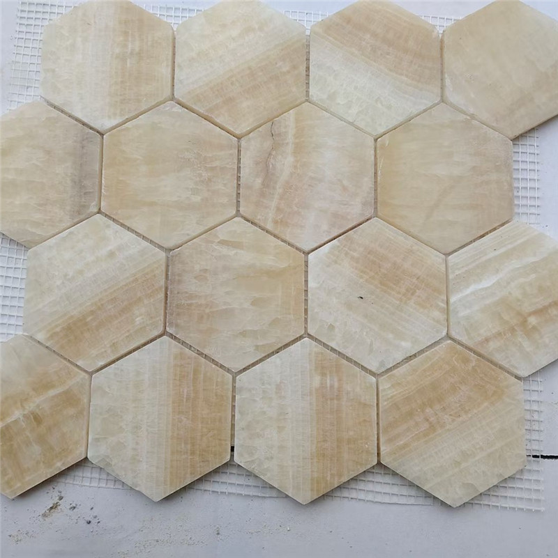 米黄色莱姆石六角石材 土耳其黄色洞石大理石 凸面马赛克