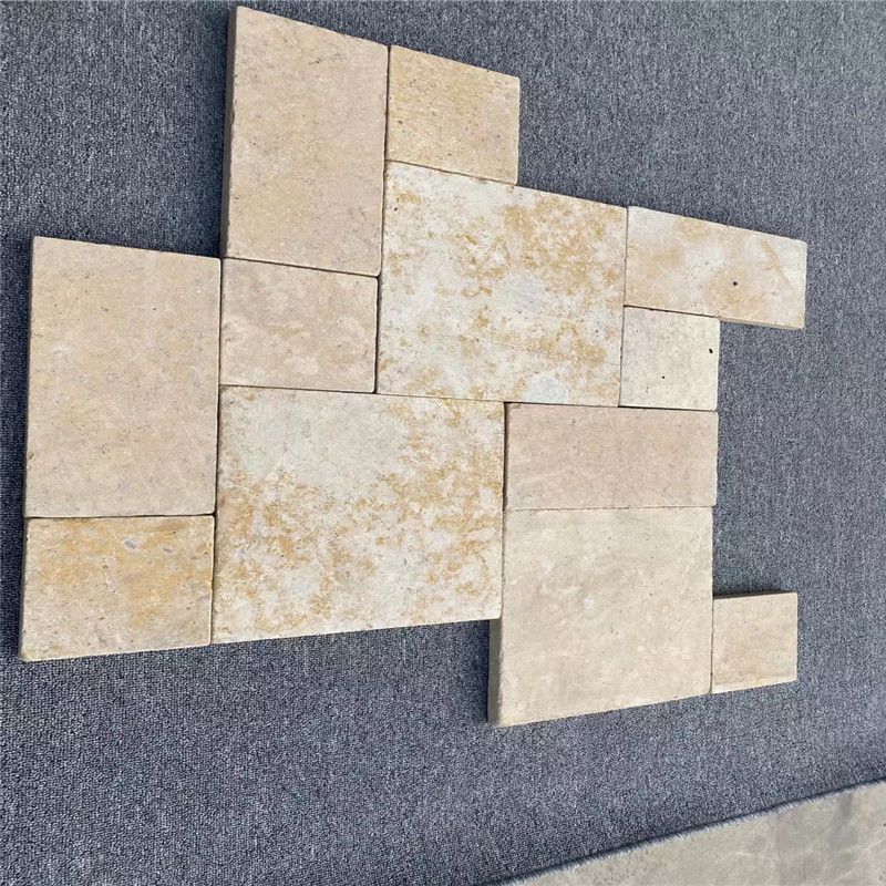 卧室地面 古典米黄莱姆石碎拼石 印第安纳墙石 米黄色洞石大理石