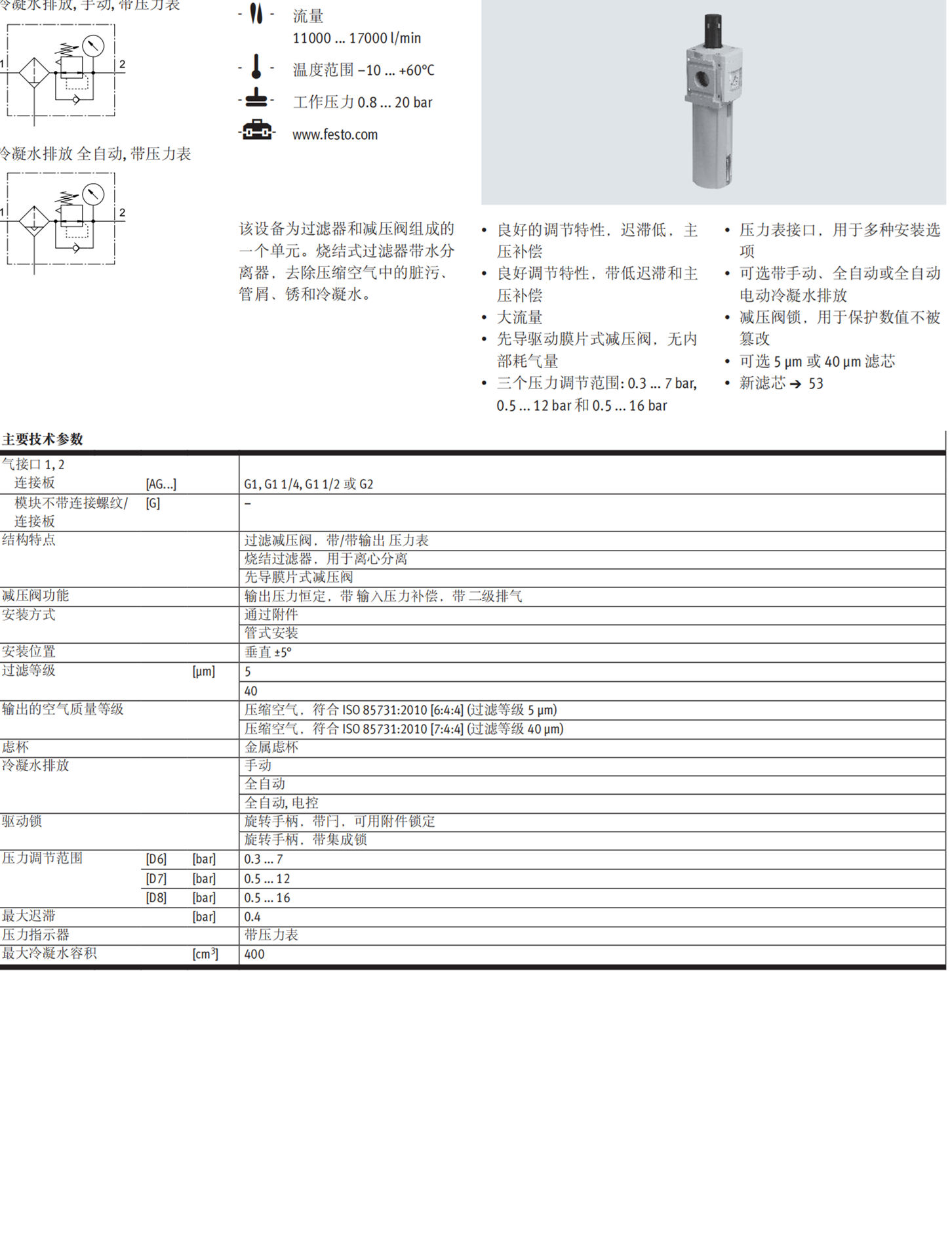 FESTO半自动162709过滤减压阀LFR-1-D-7-MAXI