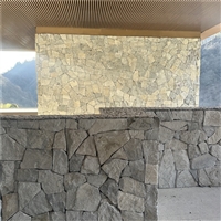 地中海风 墙面贴石材 蓝石英板岩碎拼石 景观毛石文化墙