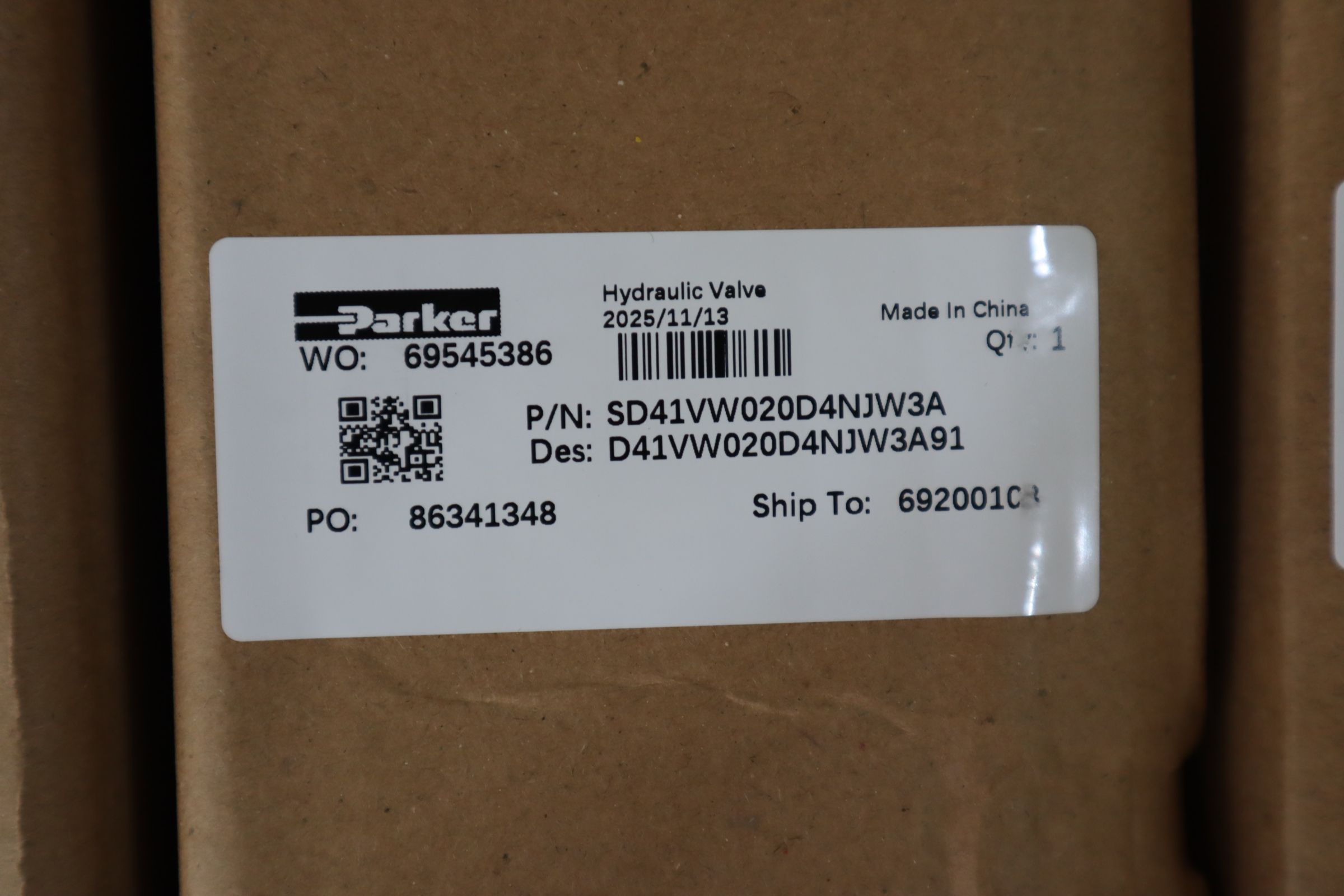 SD41VW020D4NJW3A D41VW020D4NJW3A91 美国派克PARKER比例阀