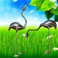 Stainless steel mirrored flamingo sculpture