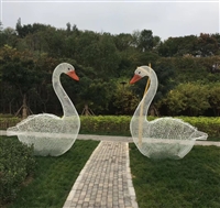 Stainless steel hollow swan sculpture, stainless steel wire woven swan sculpture