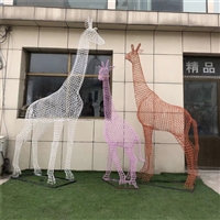 Stainless steel wire welding hollow giraffe sculpture steel wire weaving giraffe sculpture