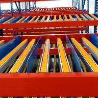 Fluent shelves, fluent shelves, self sliding shelves, gravity shelves, assembly line