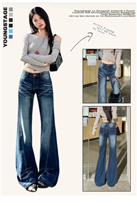 复古微喇叭无弹女装牛仔裤 高腰辣妹牛仔裤女 S321款