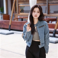 复古短款拉链休闲牛仔夹克 外套港风运动上衣 F918款