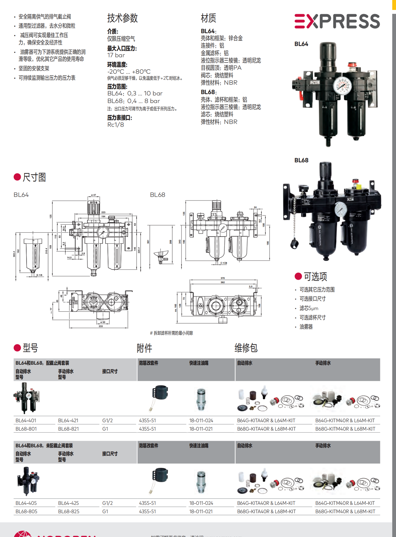 NORGREN管式过滤器B73G-4GK-AD1-RMN