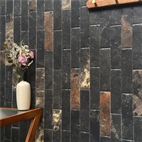 现代轻奢 黑金莱姆石天然石材 黑色洞石马赛克地砖 凹凸月牙圆棍