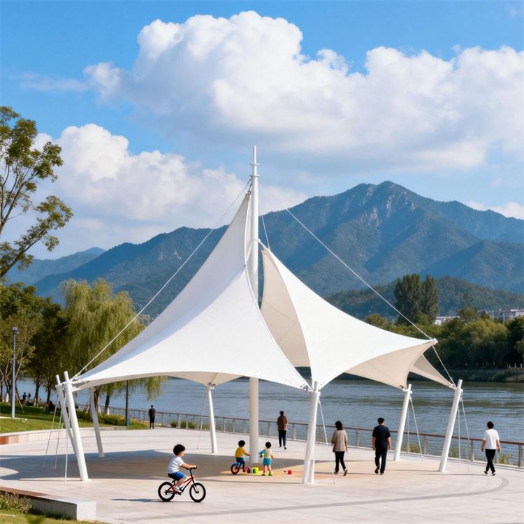 仿生膜结构亭 湖畔河边观景台遮阳伞 临时商业