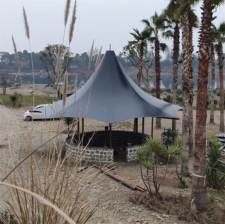 互动灯光膜结构 湖畔河边观景台遮阳伞 落地维护