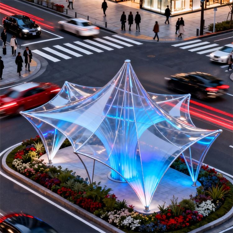 进口品牌膜材景观工程 湖畔河边观景台遮阳伞 户外停留