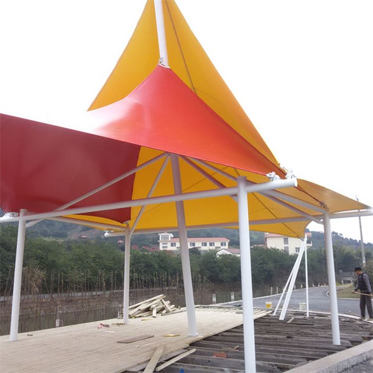 绿色建筑认证景观膜结构 湖畔河边观景台遮阳伞 低碳环保