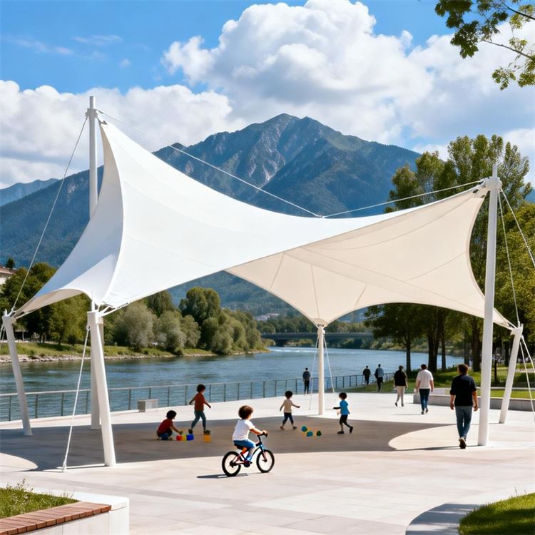 膜结构连廊遮阳棚  湖畔河边观景台遮阳伞 户外停留