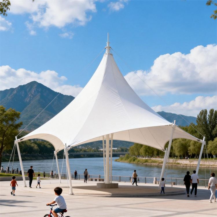 仿树叶脉络膜结构 湖畔河边观景台遮阳伞 亲子活动区