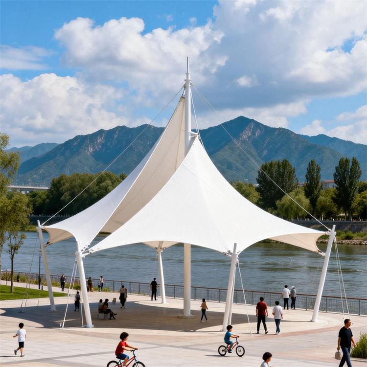 定制LOGO膜结构 湖畔河边观景台遮阳伞 临时商业