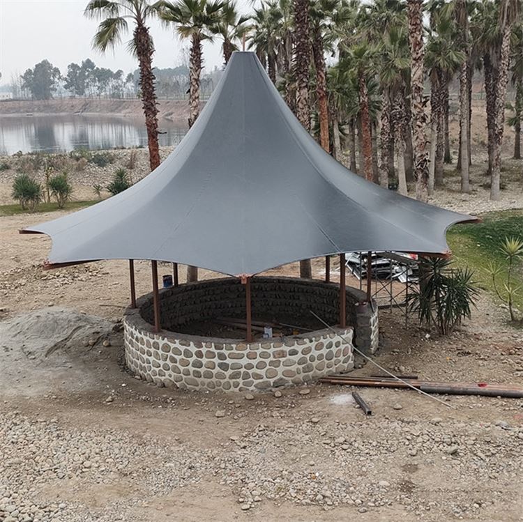 商业街中庭膜结构 湖畔河边观景台遮阳伞 落地维护