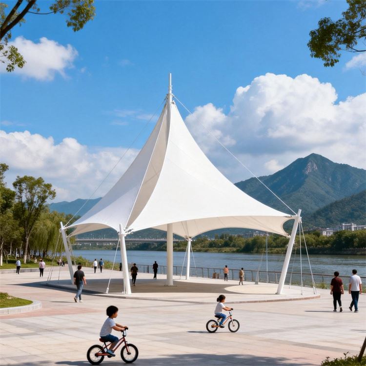古镇景区膜结构配套  湖畔河边观景台遮阳伞 户外停留