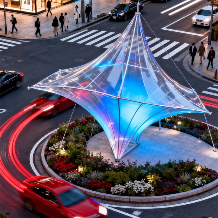 商业街中庭膜结构 透光减排降低能耗 文旅配套