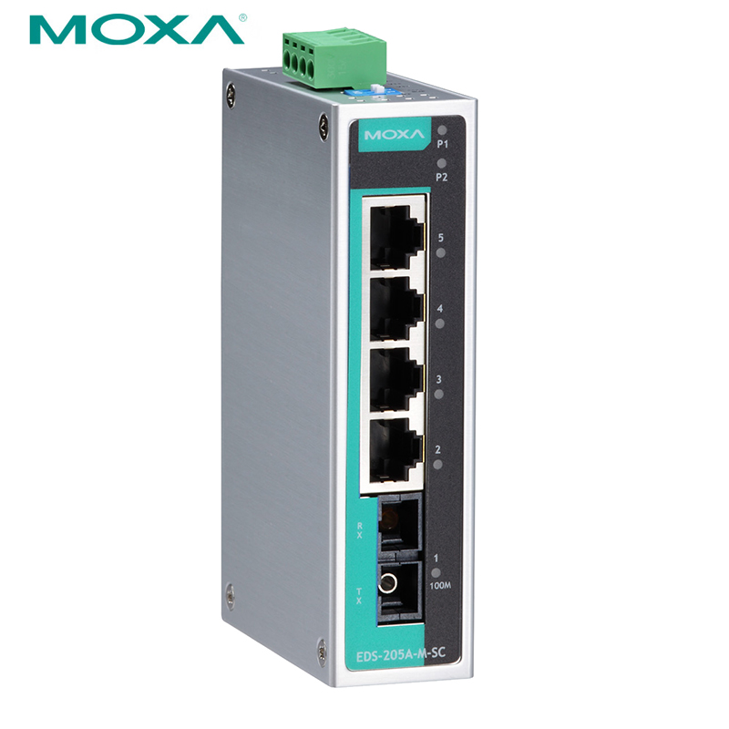 摩莎 EDS-205A-M-SC 5口非网管百兆工业以太网交换机一个多模光口