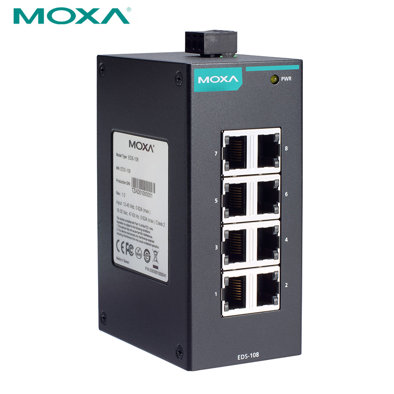 摩莎（MOXA）EDS-108 8口非网管百兆工业以太网交换机原装全新