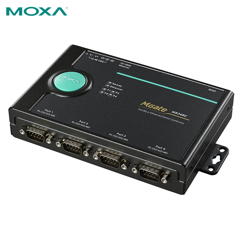 摩莎MGate MB3480 4端口标准串口转以太网支持Modbus TCP 协议网关