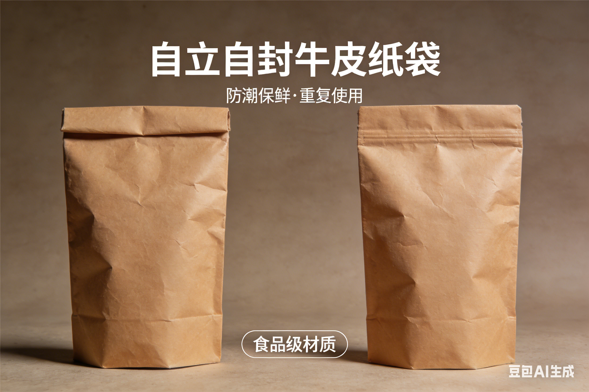 自立自封牛皮纸袋 站立不软塌，密封又省心