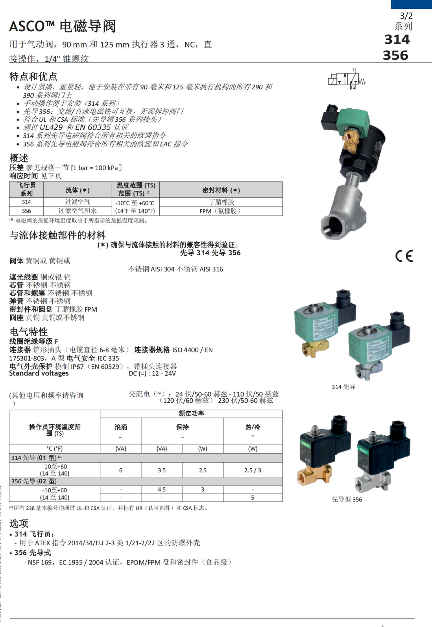 ASCO先导阀参数选择8227A1NP3014A00