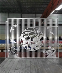 定制新中式铝合金屏风假山背景墙隔断酒店大堂山水庭院园林铝格栅