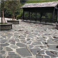 公园景墙粉红色粉砂岩碎拼石-虎皮黄片岩加工形态多元