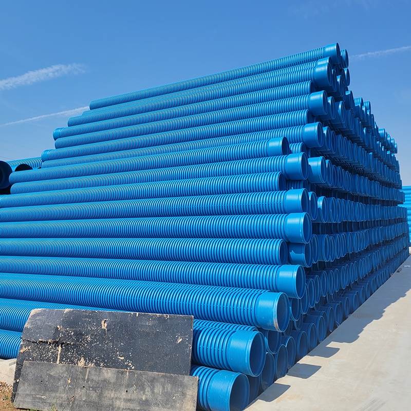 国标蓝色全性能 HDPE 双壁波纹管 耐腐蚀抗高压 小区道路工程排水用