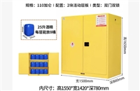 110 gallon double door double lock yellow fireproof and explosion-proof cabinet made of steel with anti-static and ventilation holes, equipped with 2 layers of board