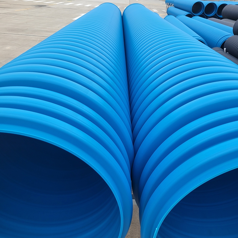 蓝色HDPE双壁波纹管 大口径市政排水排污管 SN8环刚度耐腐蚀