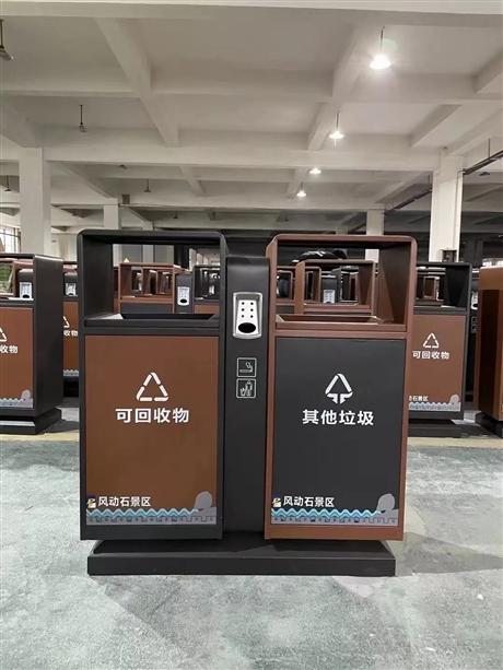 户外防腐金属垃圾桶 景区公园分类果皮箱