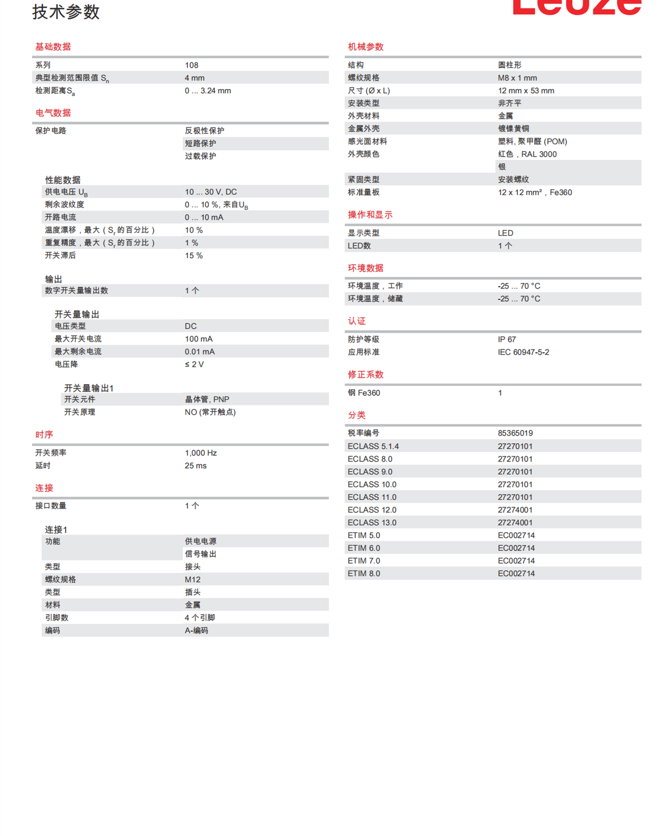  LEUZE微型传感器FRKR 95/44-350 L劳易测货号50034514 