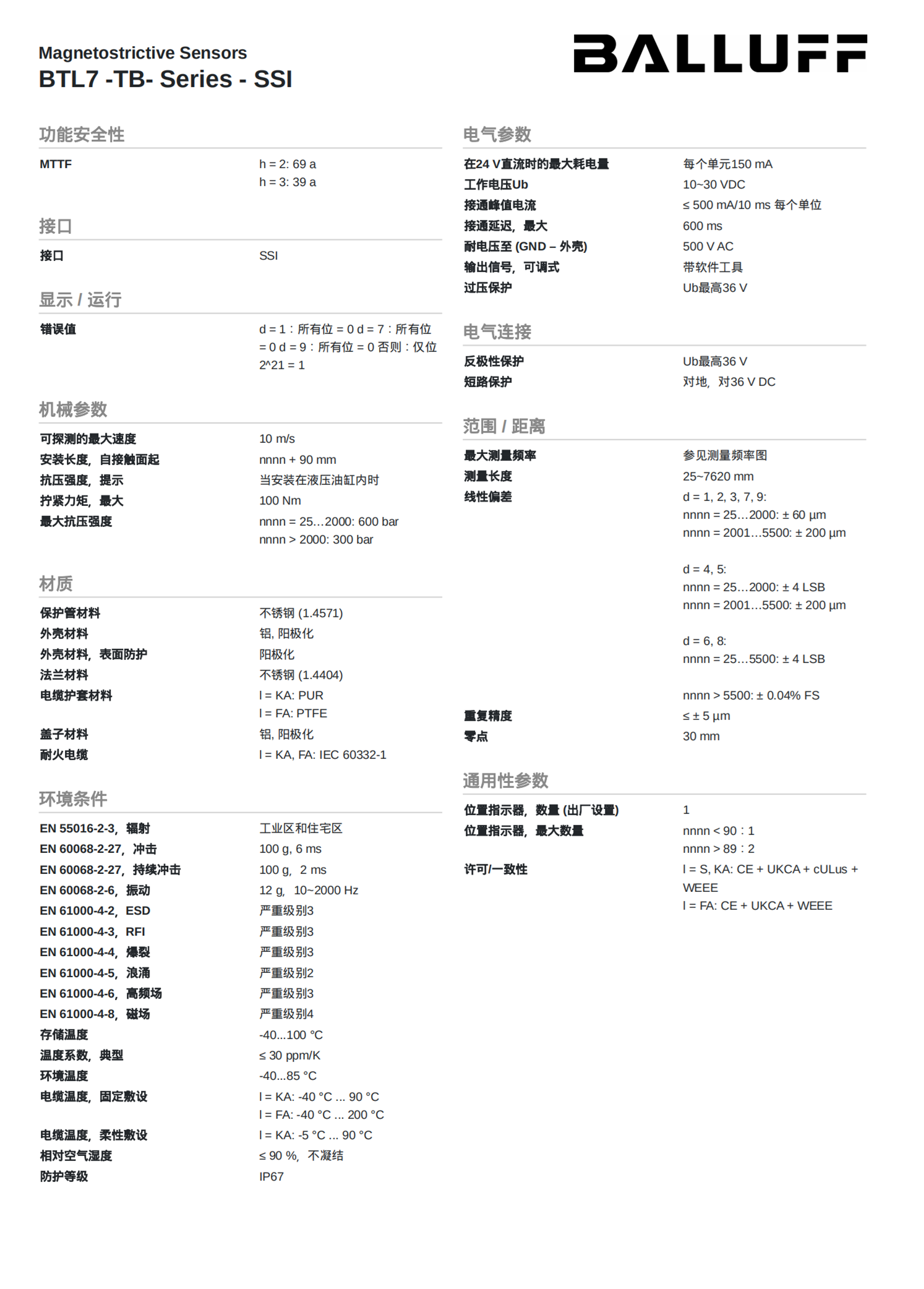 BALLUFF管式传感器 BES 516-3007-SA9-E4-C-PU-00,044