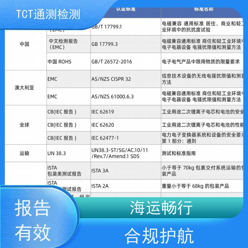 TCT通测检测 户外储能电池UN38.3认证 便携式储能IEC62619 价格优惠