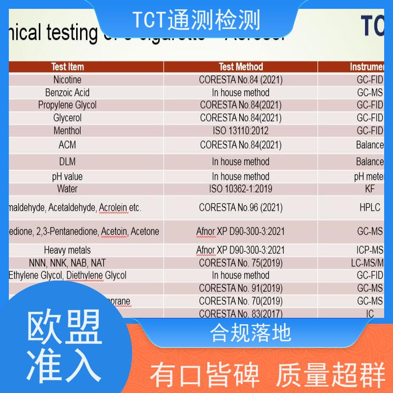 TPD费用 雾化产品合规检测 CNAS CMA 数据公正
