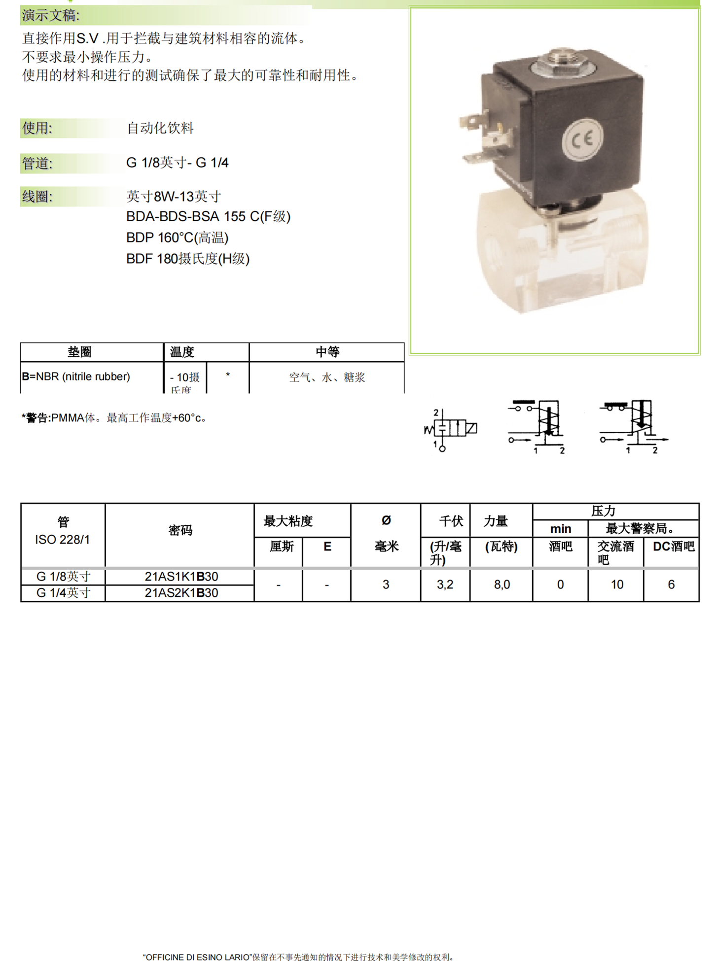 意大利ODE不锈钢电磁阀21W6ZB400