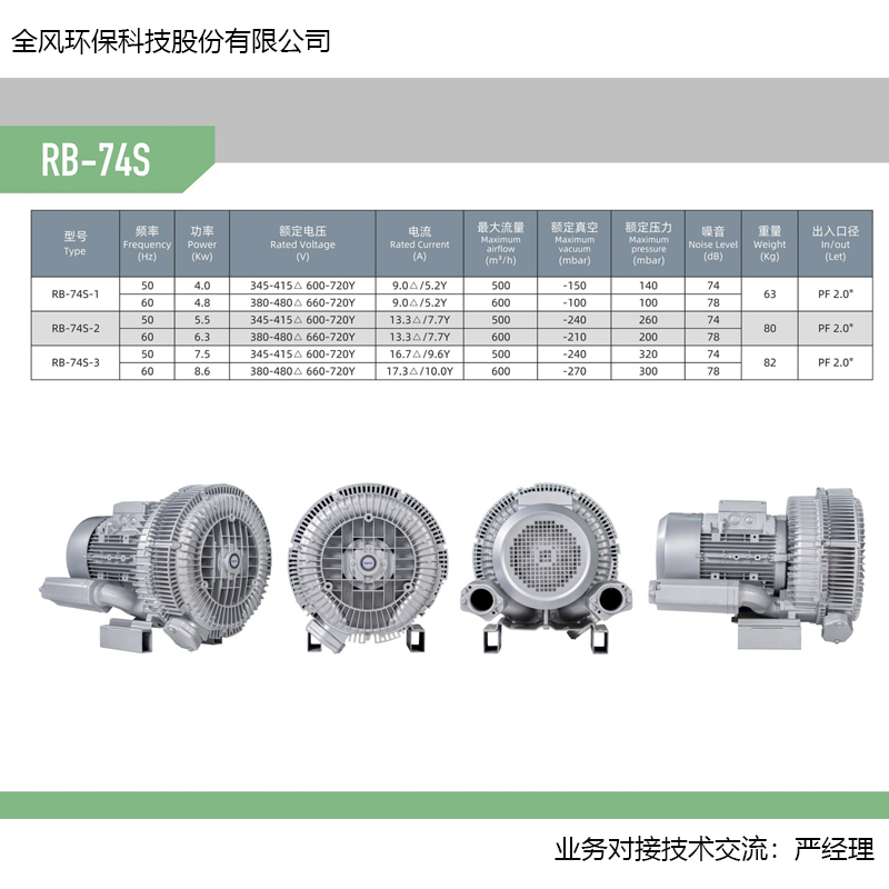 4.3KW吹吸两用高负压风机RB-74S-1高压漩涡风机