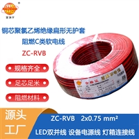金环宇电线电缆 两芯灯头线 阻燃ZC-RVB红黑线2X0.75平方平行线