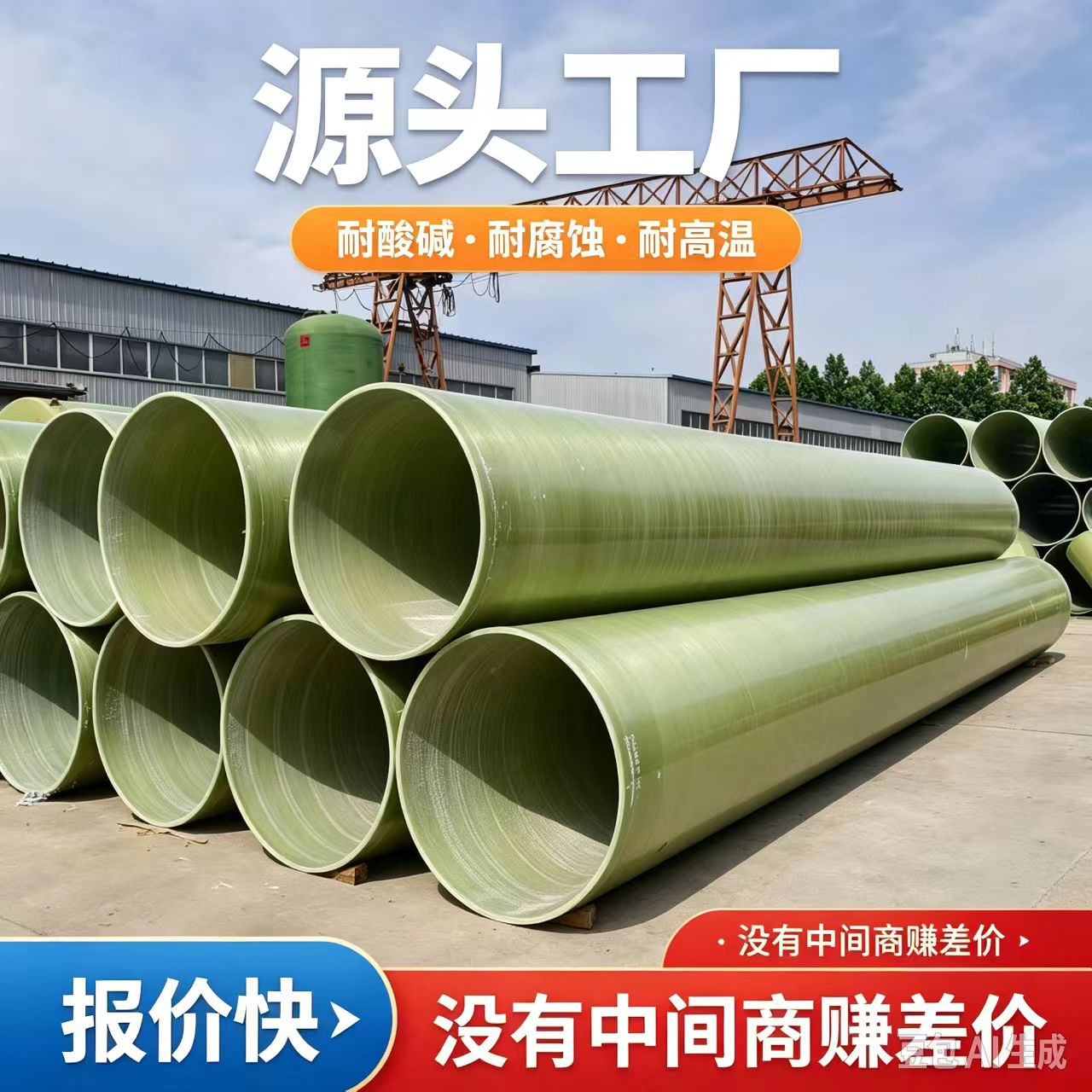 玻璃钢管道通风除臭排放烟囱耐酸碱高温压力管制作异形件喷淋管道